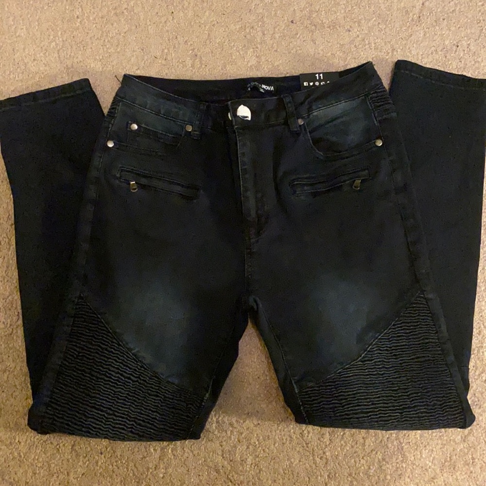Fashinova dark wash moto jeans